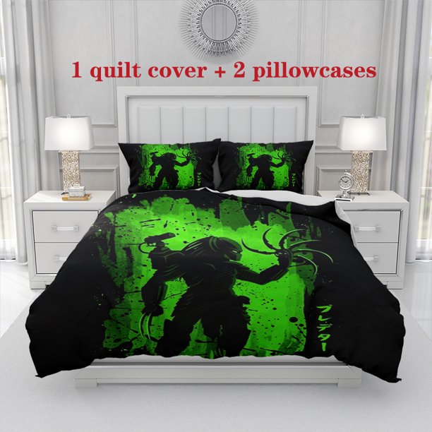 3pcs Predator Classic Styling with Green Splash Ink Art Theme Print Three Piece Bedding Set Soft Duvet Cover And Two Pillowcases