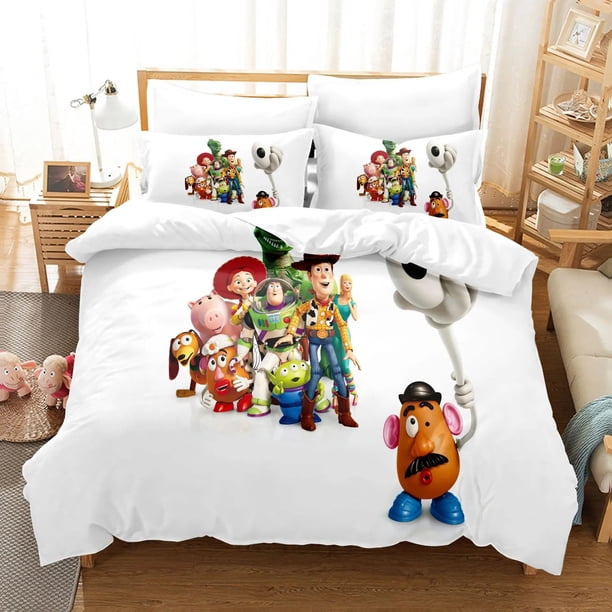 Toy Story 4 Quilt Cover with Buzz Lightyear Anime Bedding Set Full Pillowcase King Size 3D Print for Kids Gifts
