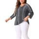 thumbnail image 4 of Agnes Orinda Mujeres Tallas Grandes Tops Cuello en V Manga 3/4 Camiseta de Punto Rayas Blusas Boho 2X Negro, 4 of 5
