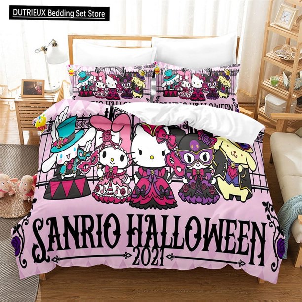 Duvet Cover Cartoon Style Digital Printing Hello Kitty Pudding Dog Duvet Cover Bedding Three-piece Set Bed Sheets