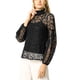 thumbnail image 4 of INSPIRE CHIC Blusa Transparente de Encaje Floral para Mujer con Cuello Alto y Mangas Largas Abullonadas L Negro, 4 of 6