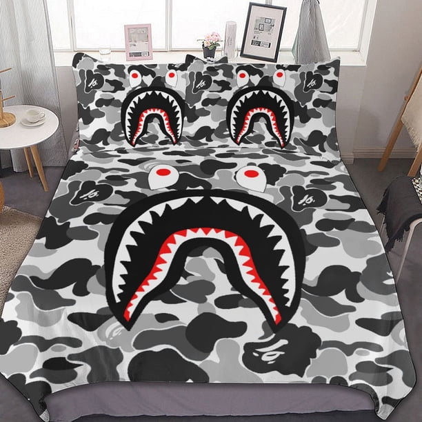 Bape Shark Camo 3-Piece Bedding Set Warm And Comfortable Soft Duvet Cover Bed Set for Boys Girls Kids Adult Bedroom All Season