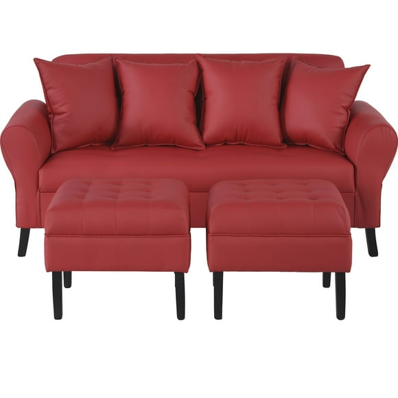 Sofa Lua 3c + 2 Pouf Pu 20 Rojo