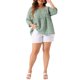 thumbnail image 2 of Blusa Babydoll de Talla Grande para Mujer de Agnes Orinda Cuello Cuadrado Manga 3/4 Estampado Floral Peplum Talla 3X Verde, 2 of 6