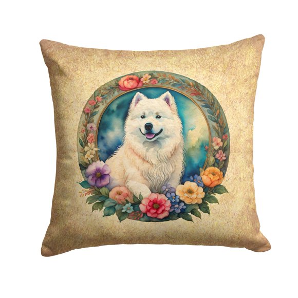 Almohada Decorativa Samoyed Flowers