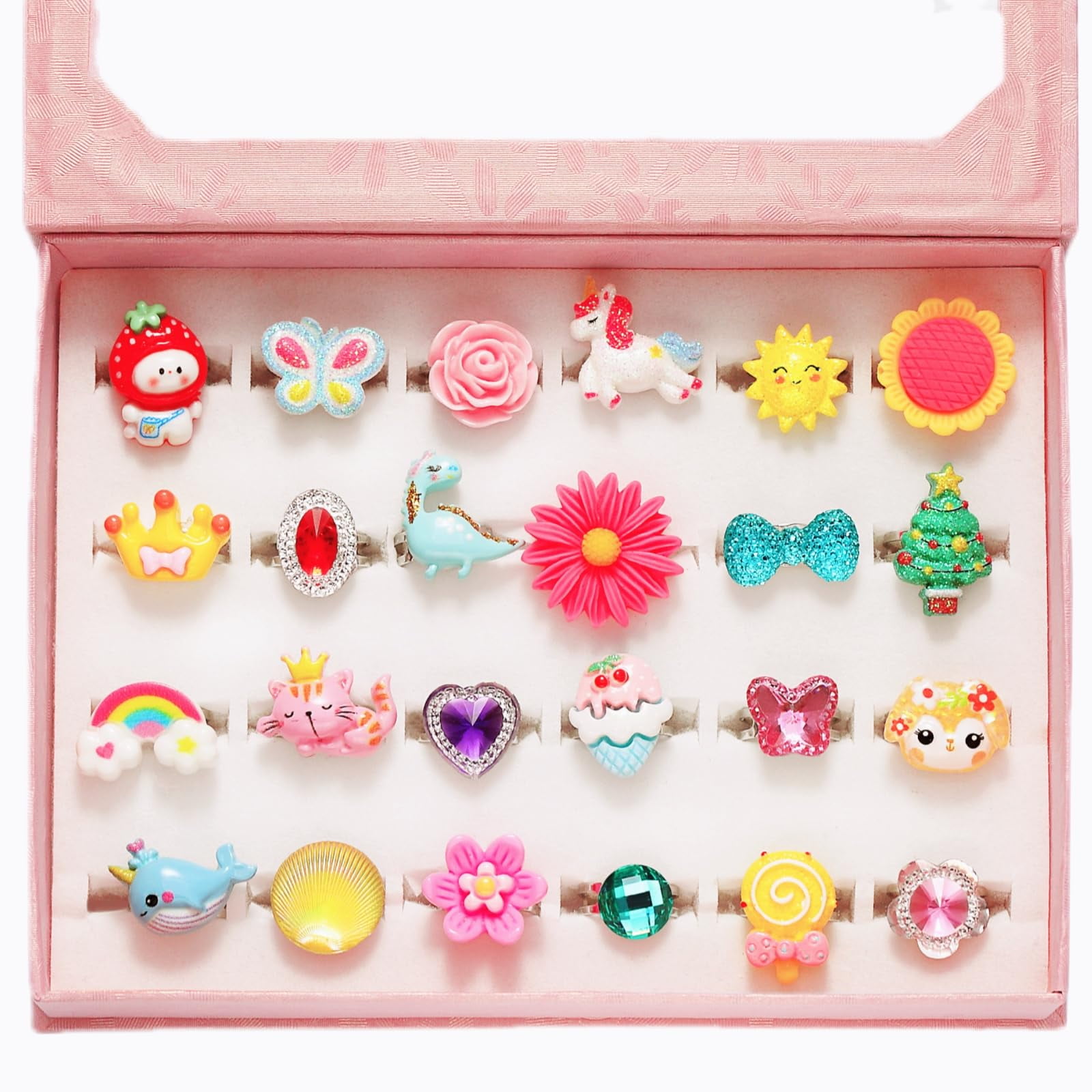 Anillos De Joya Ajustables Para Niña Pinksheep (24 Anillos)