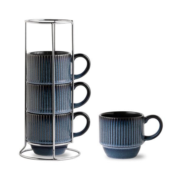 Juego de 4 tazas de café HASENSE 355 ml color azul marino con soporte