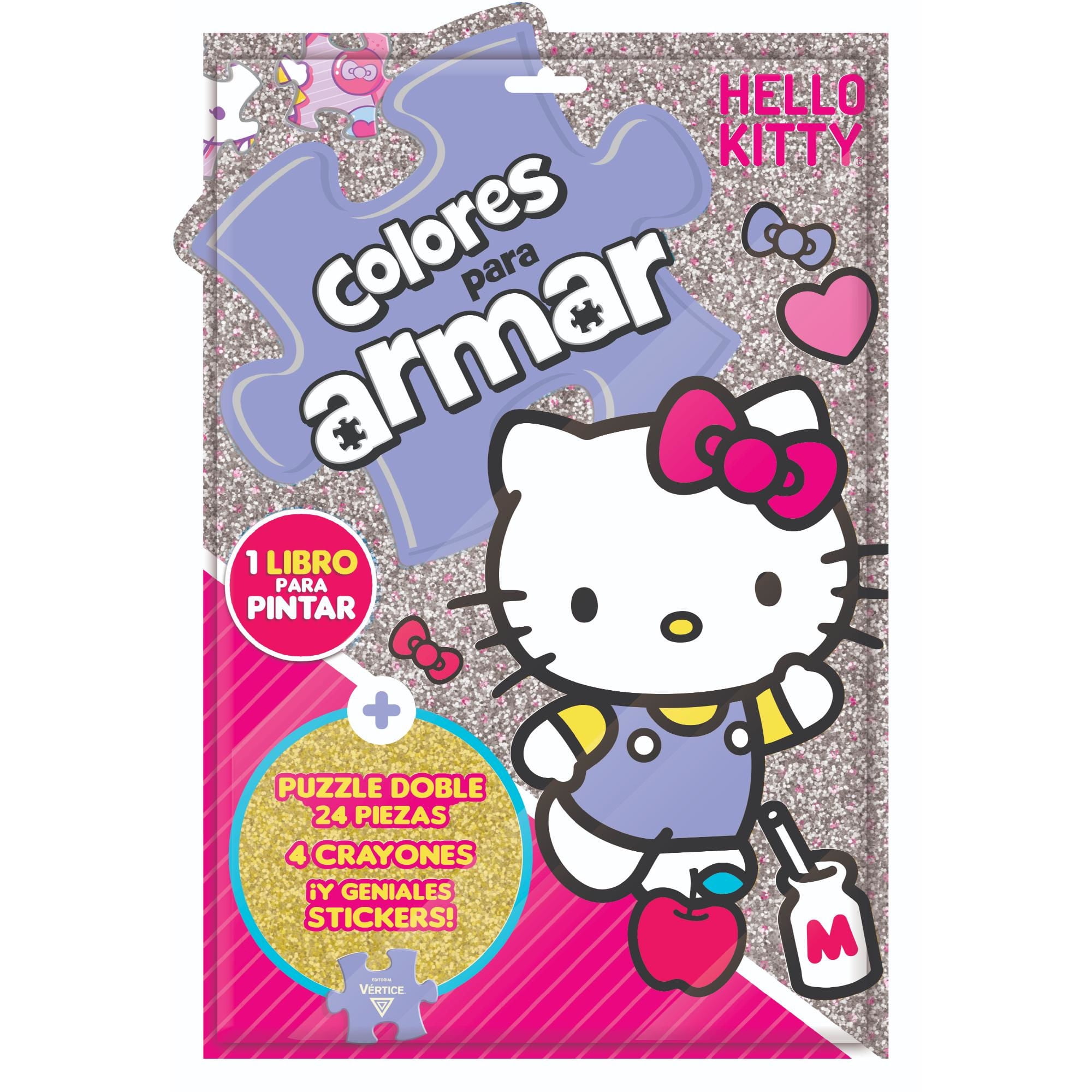 Libro Para Pintar + 4 Crayones + Puzzle Hello Kitty Vertice