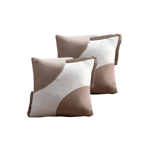 Pack De 2 Fundas De Cojines Diseño Tela Pana Empalmado 45cm X 45 Cm Café