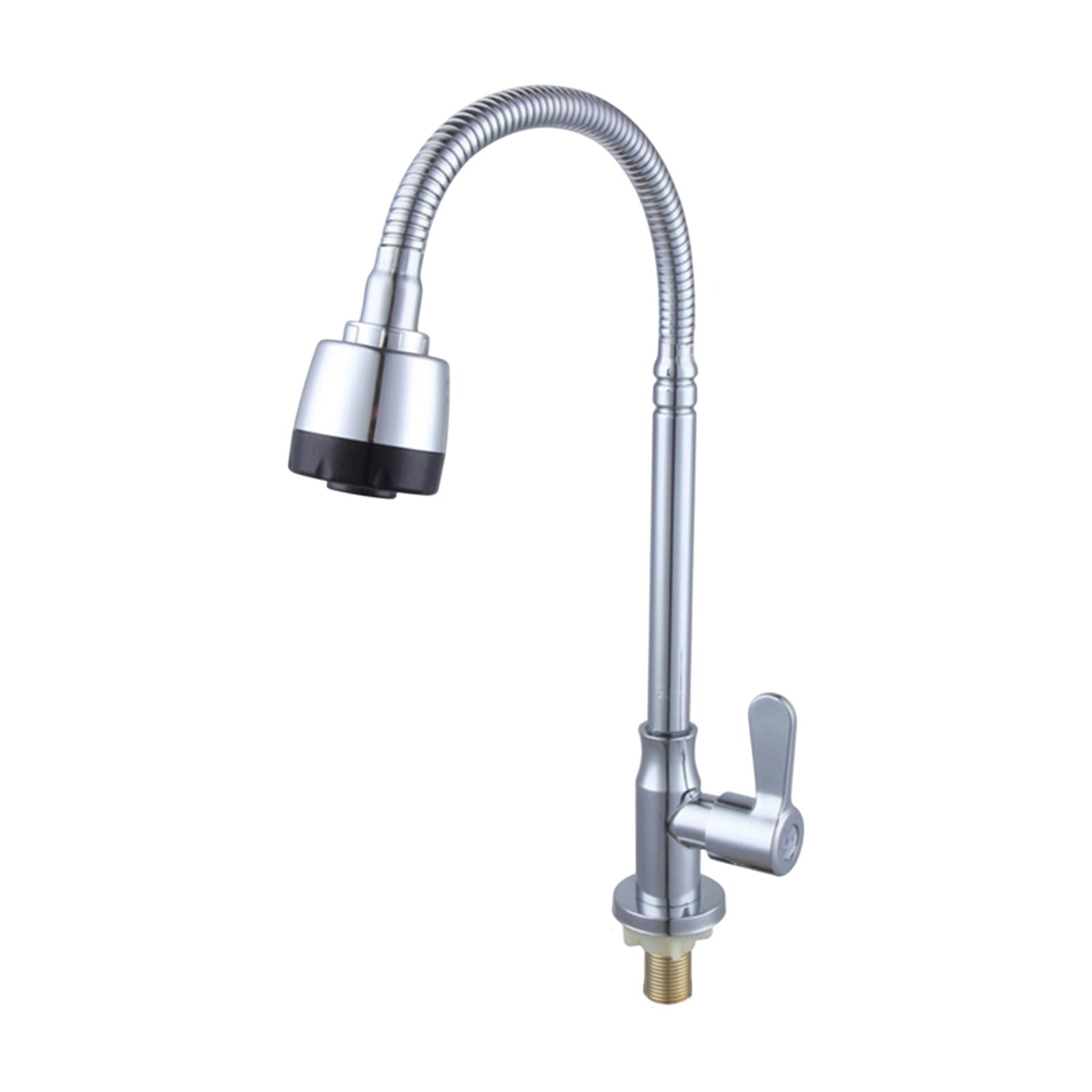 Magideal - Grifo De Agua Fría Individual, Grifo Giratorio De 360 Grados, Grifo De Fregadero Flexible, Grifo De Lavabo De Acero Inoxidable Para El Hogar, Cuarto Sin Montaje En Pared