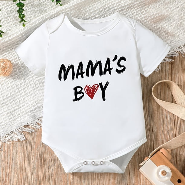 Baby Boys Casual "MAMA'S BOY" Romper, Short Sleeve Crew Neck Bodysuit For Summer