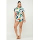 thumbnail image 5 of Conjunto De Camisa De Manga Corta Con Botones Y Estampado Dolman De Satén Y Shorts Con Cintura Elástica Y Bolsillos Laterales Blanco (para Mujer), 5 of 5