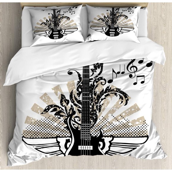 Indie Duvet Cover Set Group of Funky Monsters Society Different Expressions Abstract Groovy Doodle Style Decorative 3 Piece Bedding Set