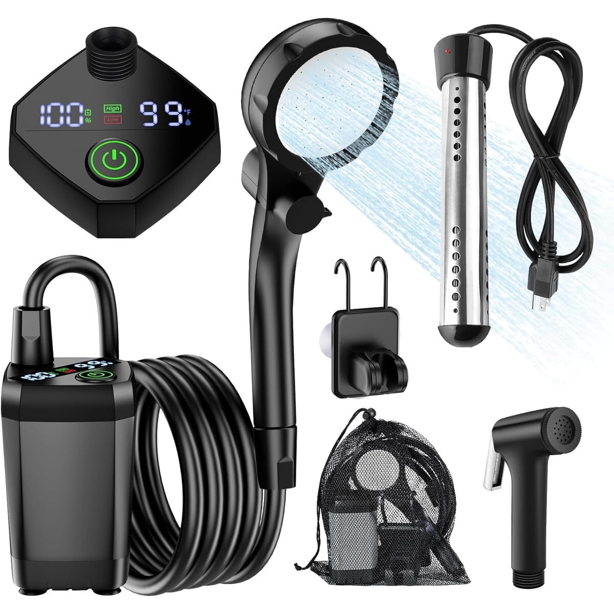 Ducha Portátil Camping Inktrail 1500w Batería 6000mah Led