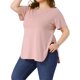 thumbnail image 4 of GRACIA Y GRANDEZA Camiseta de Pascua para Mujer Talla Grande Verano Manga Corta Cuello Redondo Dobladillo con Abertura Lateral Tallas Grandes 4X Rosa, 4 of 6