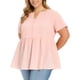 thumbnail image 4 of GRACE & GRANDEUR Blusas de Gingham de Pascua para Mujer Tallas Grandes 100% Algodón Top de Cuadros Peplum Cuello en V Manga Corta Verano Blusa Flowy Babydoll 4X Rosa Claro, 4 of 6