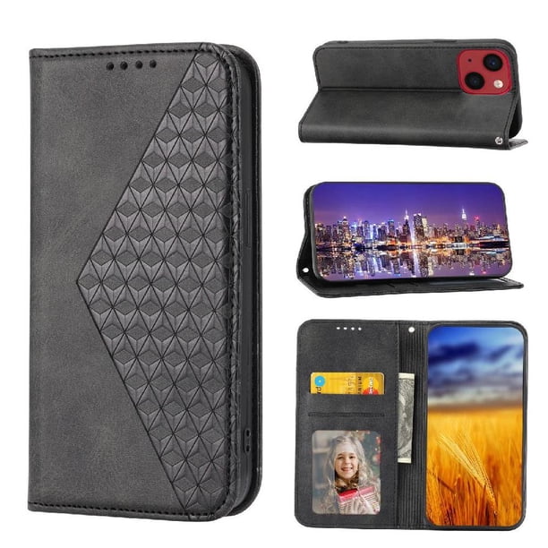 Funda Flip FOXDOCK para iPhone 13 Pro Max , Estilo Billetera con Diseño Rombo, Correa de Mano y Soporte, Uso Diario