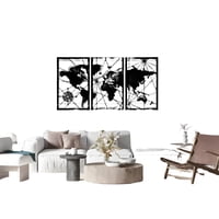 Genérico - Cuadro Tríptico Mapamundi Mdf 150X80 Cm Negro