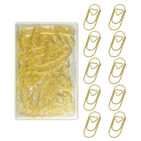 Clips de papel QUJUFIND 20 mm corazón dorado - paquete de 100