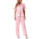 thumbnail image 2 of INSPIRE CHIC Conjunto de Pijama de Satén para Mujer de Manga Corta con Botones, Detalle de Ribete y Cintura Elástica, Conjunto de Descanso M Rosa, 2 of 4