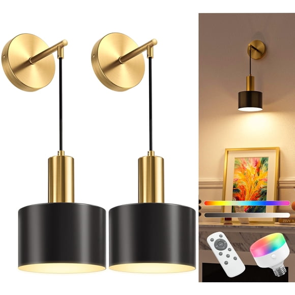 Lámpara de pared con pilas NIORSUN, juego de 2 unidades, color dorado y negro