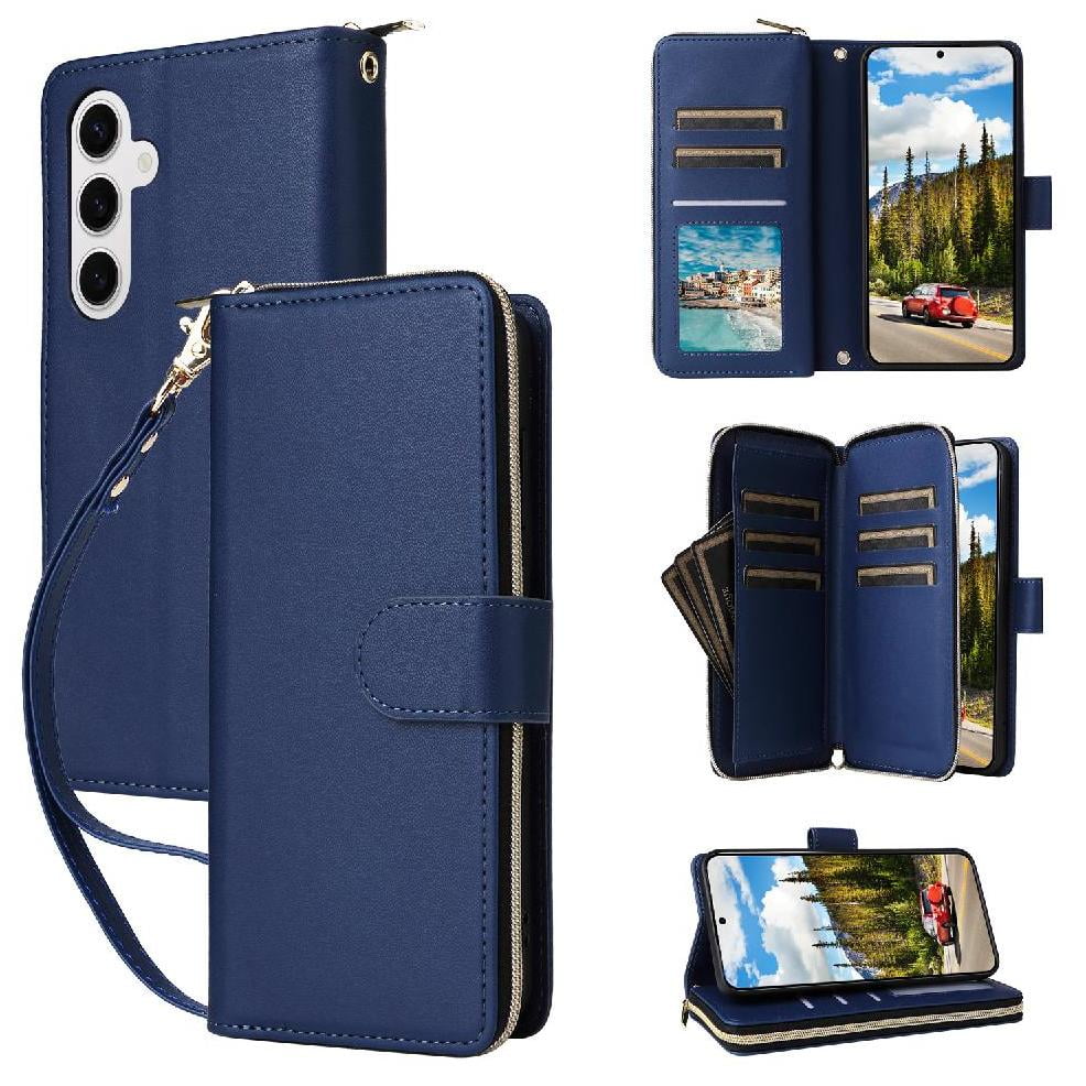 Foxdock - Funda Cartera Con Cremallera Y Correa Para Samsung Galaxy S25 Soporte Y Tarjetero Azul