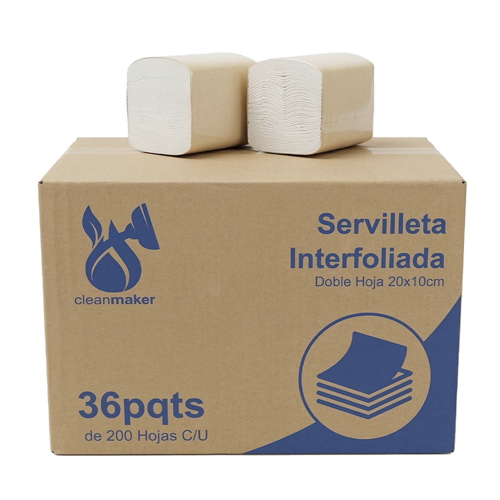 Cleanmaker - Servilletas Interfoliadas Doble Hoja 20x10 Cm 36 Paquetes De 200 Hojas C/u
