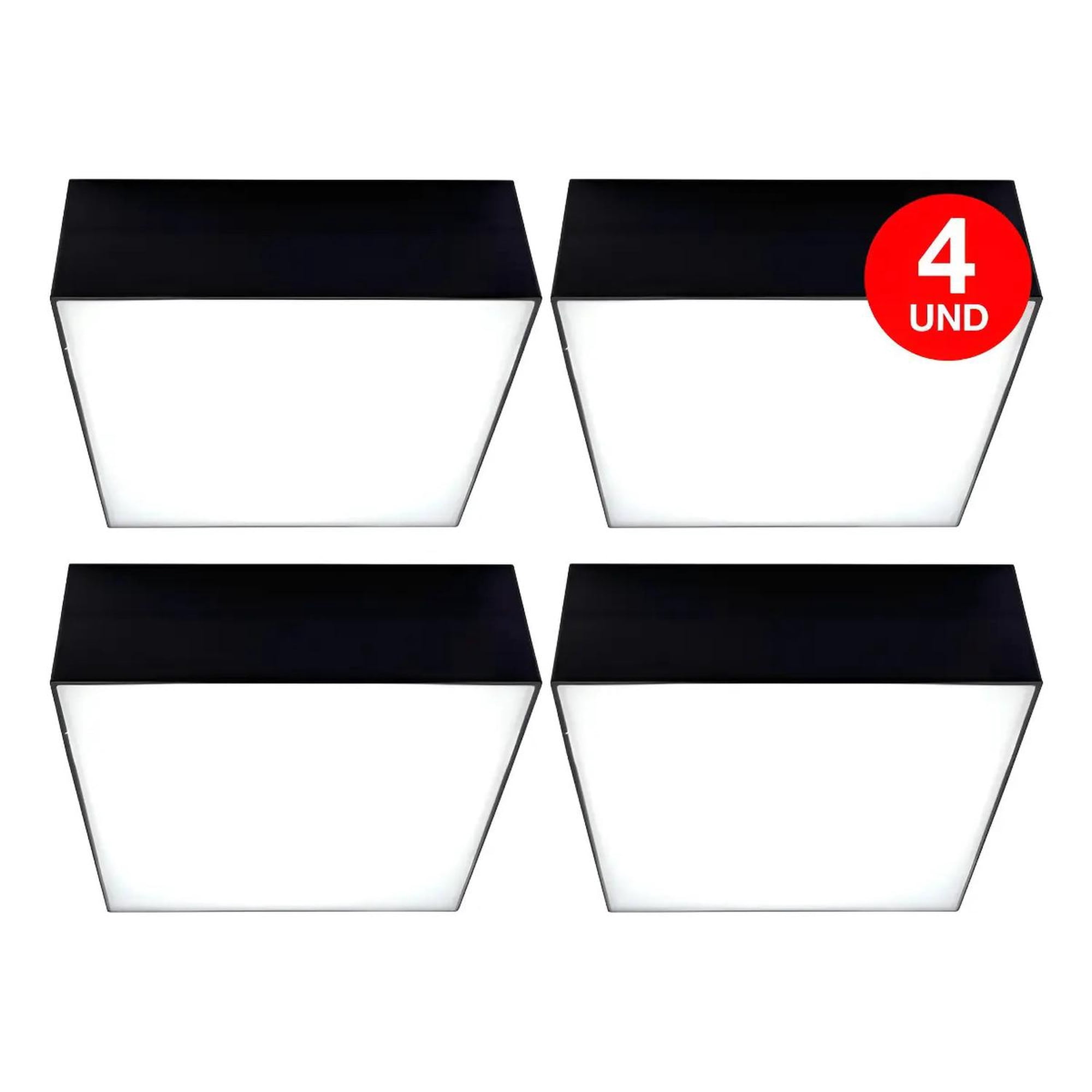 Drl - Pack 4 Plafon Panel Led Cuad Sob Itd Decorativo 12w 6000k Negro