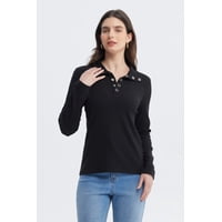 Fashionspark - Polera Mujer Con Botón Negro