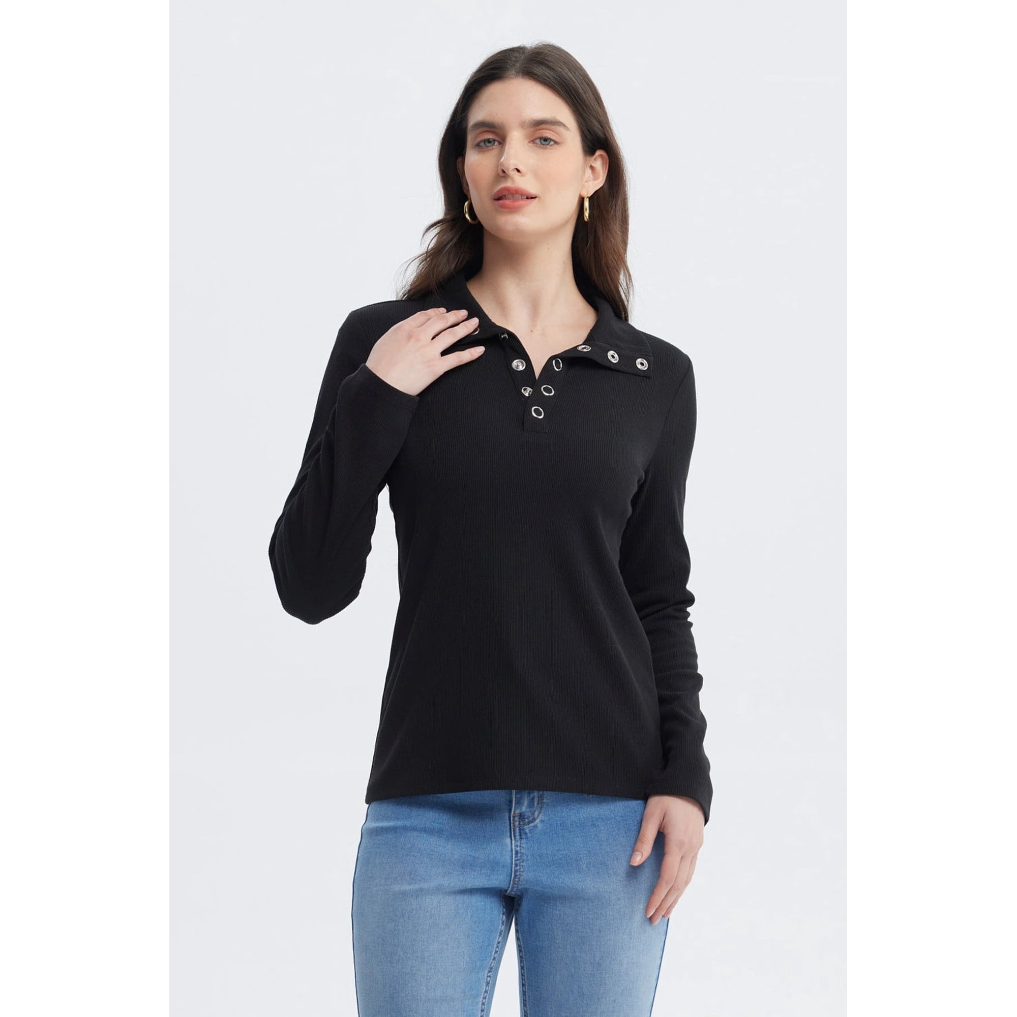 Fashionspark - Polera Mujer Con Botón Negro