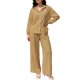 thumbnail image 2 of INSPIRE CHIC Conjunto de 2 Piezas para Mujer Ajuste Regular Camisa de Manga Larga con Hombro Caído y Botones Pantalones Casuales de Pierna Ancha para Trabajo Talla XX Grande Caqui, 2 of 5