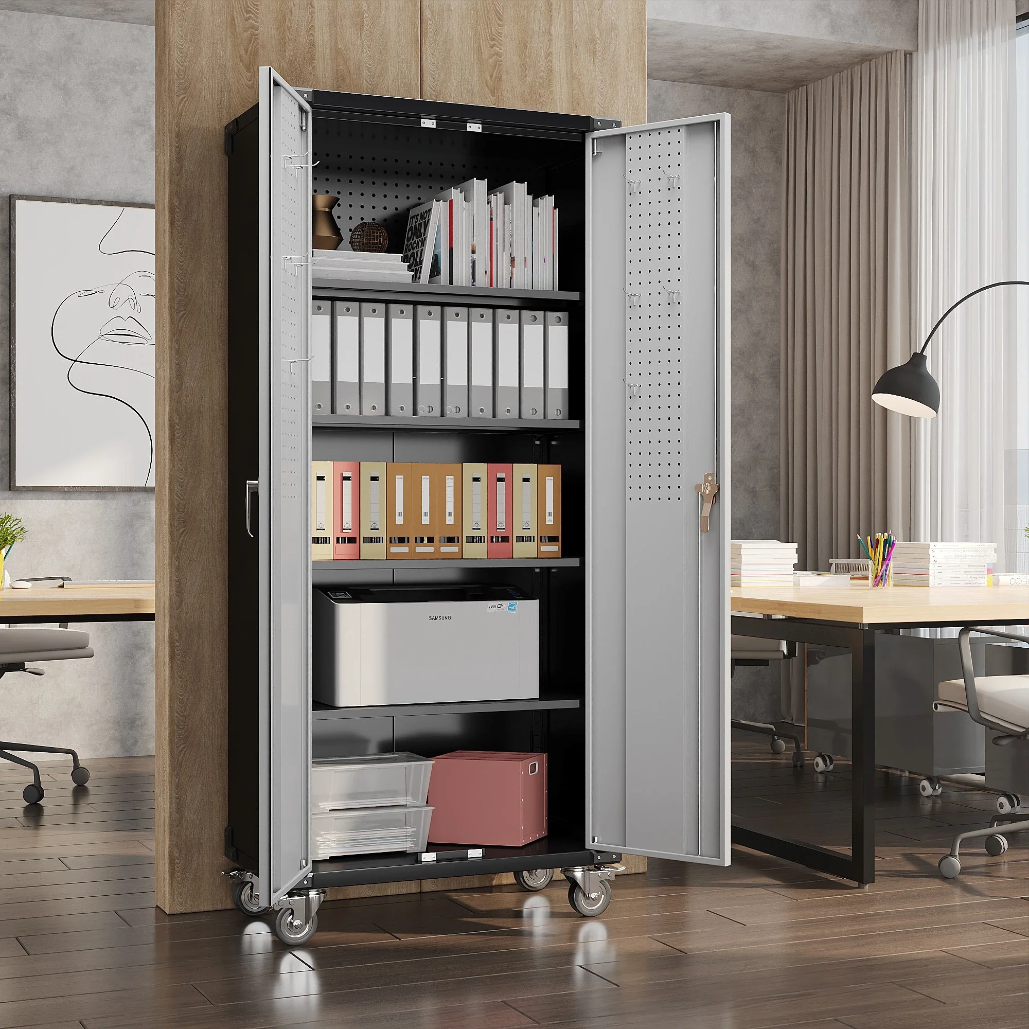 Recilock - Gabinete Metálico Alto 5 Niveles Accs. Panel De Herramienta - Tc-02 Black & Gray