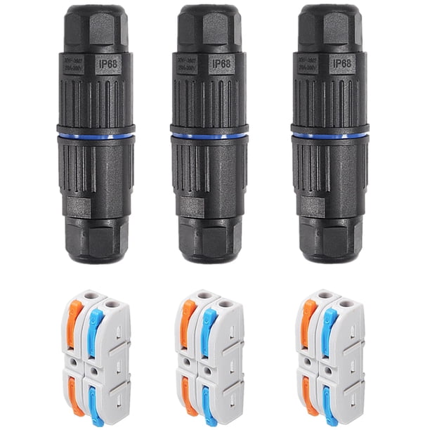 Conector Eléctrico Impermeable IP68 3PCS, Caja de Conexiones Exterior de 2 Vías, Conectores de Cable Impermeables con Palanca Reemplazable para AWG 28-12, Instalación Rápida sin Tornillos