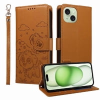 Funda Billetera Foxdock Compatible Con Iphone 15 Plus , Diseño Perrito Tierno, Ranuras Para Tarjetas Y Soporte Plegable
