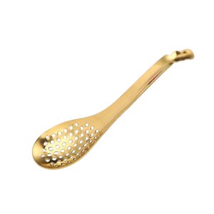 Magideal - Cuchara De Esferificación, Cucharas Ranuradas Pequeñas, Cuchara Perforada Con Estilo Moderno De Mango Corto De Acero Inoxidable, Cucharas Ranuradas Dorado