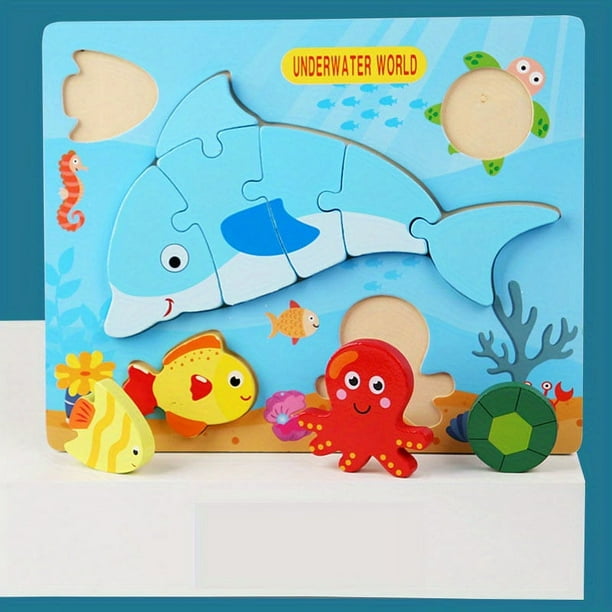 Children's Building Blocks, Wooden Three-dimensional 3D Cartoon Buckle Puzzle, Scene Puzzle Board, Children's Educational Early Education Toys, Wooden