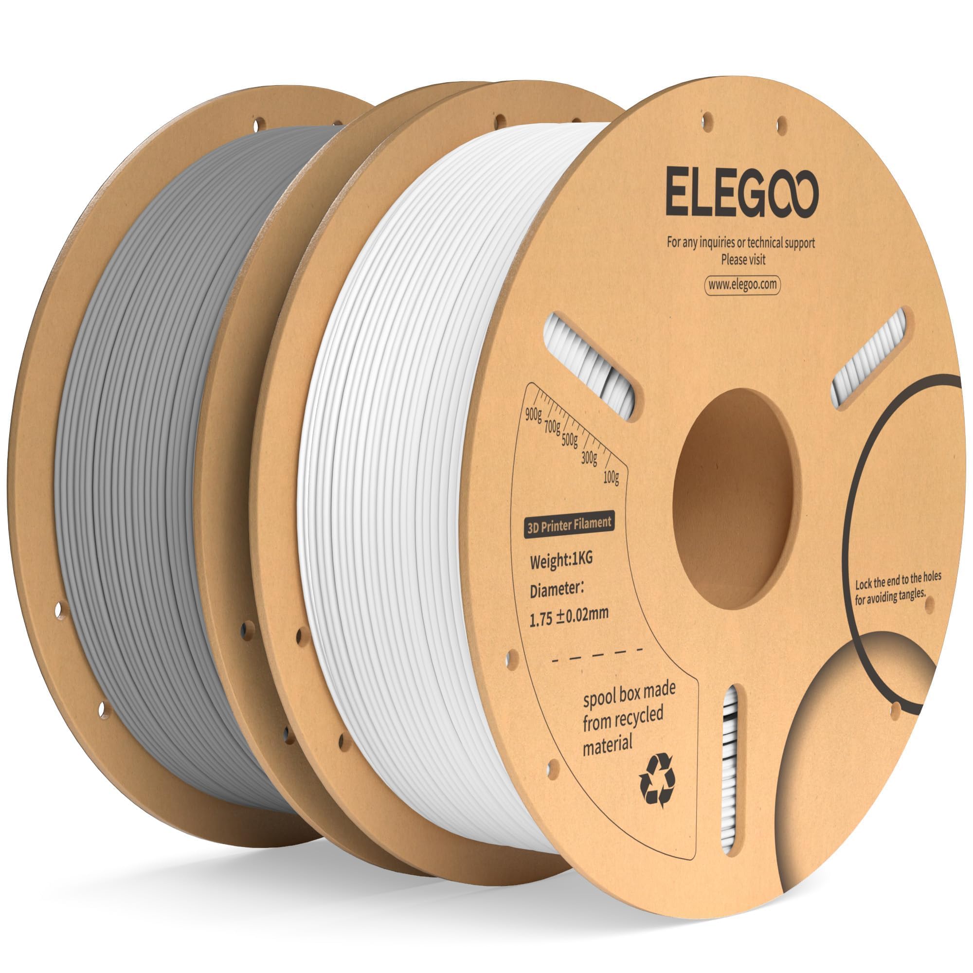 Filamento Para Impresora 3D Elegoo Pla Plus, 1,75 Mm, Blanco Y Gris, 2 Kg