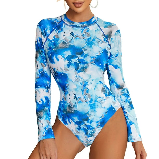 Traje de baño de una pieza con camiseta de manga larga y protección contra erupciones para mujer