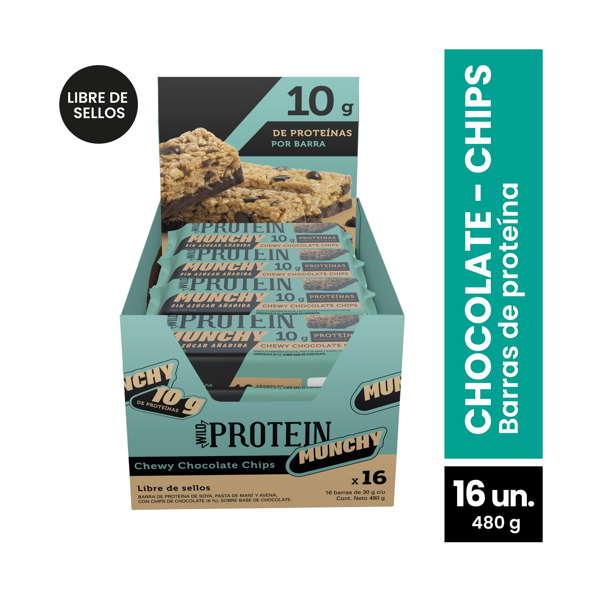 Wild Protein Bar Munchy Chocolate Chips 30g 16u