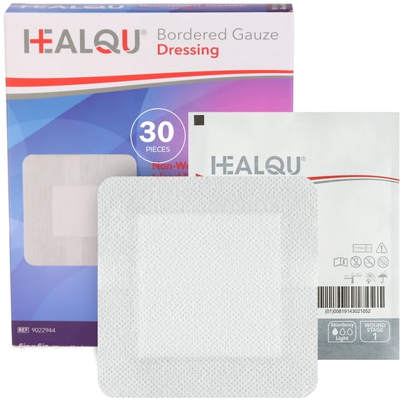 Gasa con borde Island Dressing Healqu, 6 x 6, 30 unidades