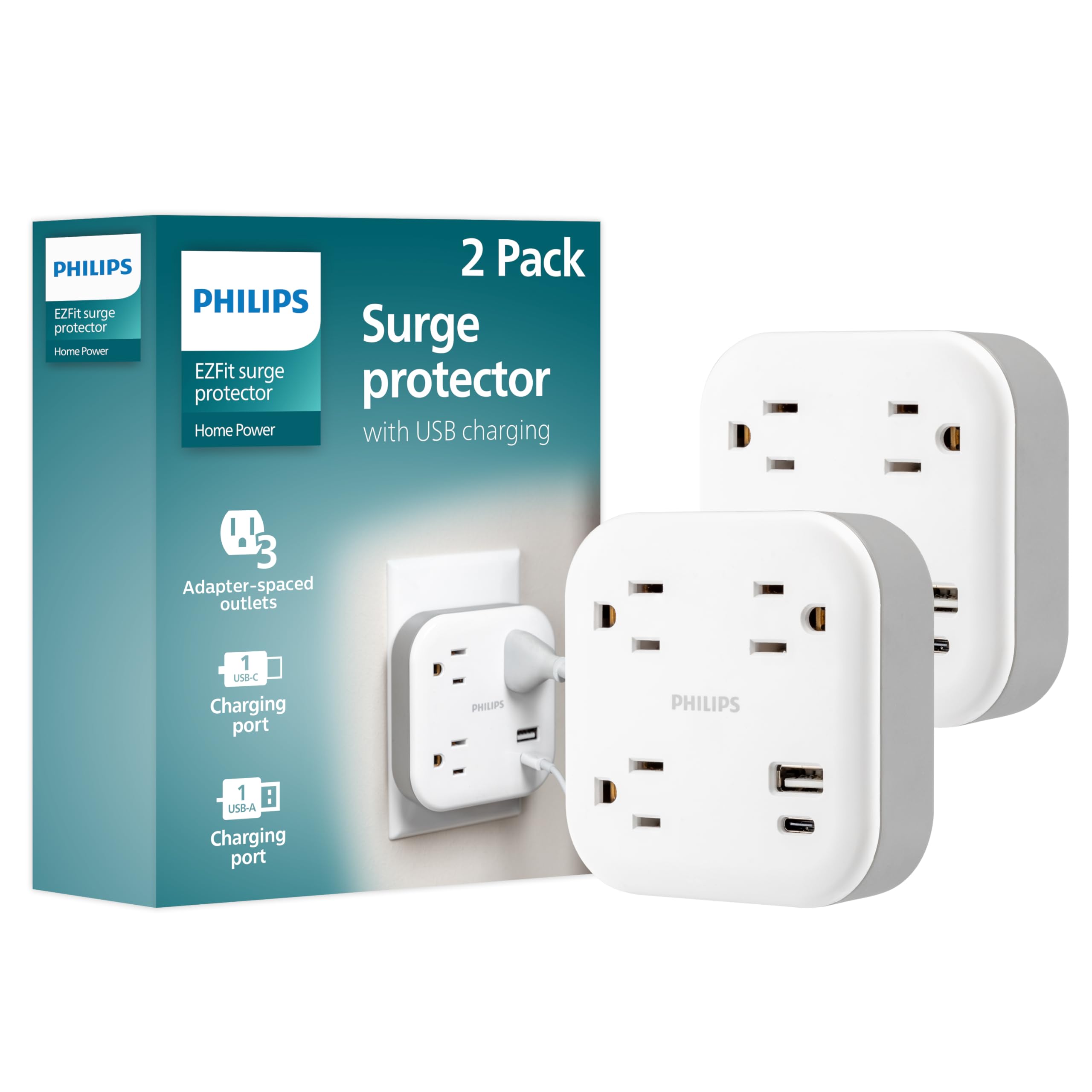 Extensor De Sobretensión Philips Ezfit De 3 Salidas Con Usb 12 W 980J