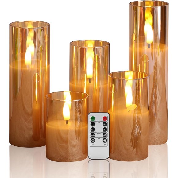 Velas sin Llama Eywamage Pack de 5 en Vidrio Dorado con Control