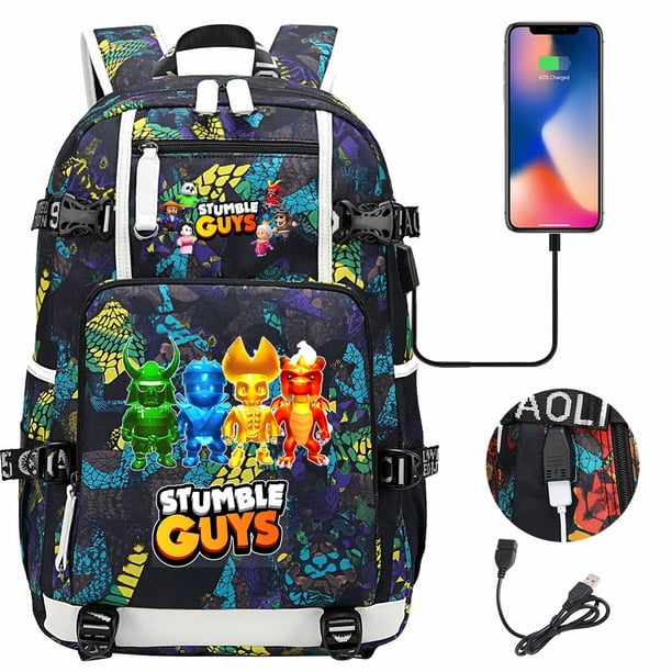 Stumble Guys Backpack Teenager Students School Bag USB Charging Port Laptop Bag Cartoon Nylon Rucksack Boys Bookbag Mochila
