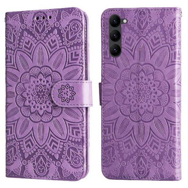 Funda tipo cartera FOXDOCK para Samsung Galaxy S23 Plus , diseño girasol en relieve, cuero PU, cierre magnético, soporte y tarjetero