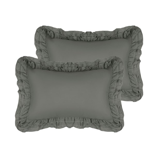REGALWOVEN Fundas de Almohada con Triple Volante, Juego de 2 Fundas de Almohada, Fundas de Almohada de Cama con Cierre de Sobre Queen (20"x30") Gris