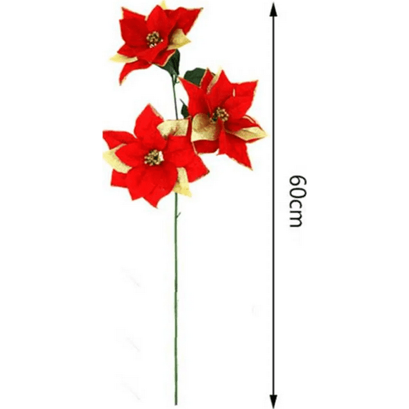 Pack 6 Flores Navideña De Navidad Rojas Dorado Lisa