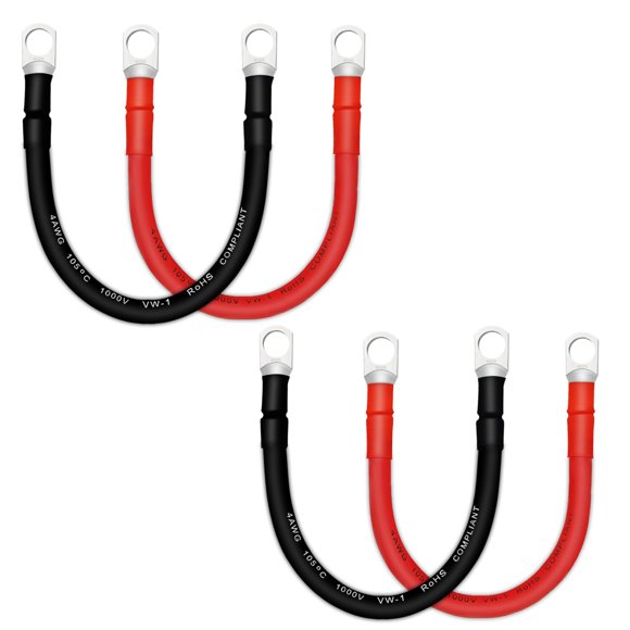 Cable de batería QIATOL 4 AWG 30 cm terminal de anillo 3/8" – paquete de 4