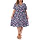 thumbnail image 2 of Vestido de Verano Midi con Estampado Floral, Cuello en V, Manga Corta, Estilo Bohemio, para Playa y Vacaciones, Talla Grande, con Bolsillo, 2X Azul Oscuro, para Mujeres de Agnes Orinda, 2 of 6