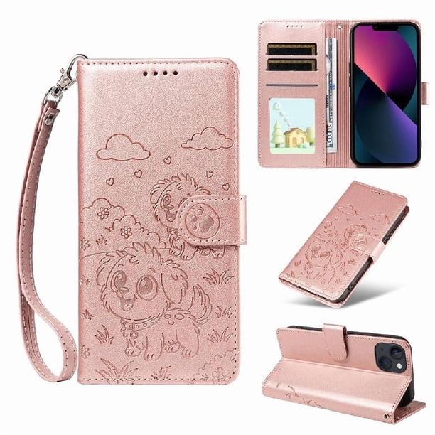 Funda Billetera FOXDOCK Compatible con iPhone 14 Plus , Diseño Perrito Tierno, Ranuras para Tarjetas y Soporte Plegable