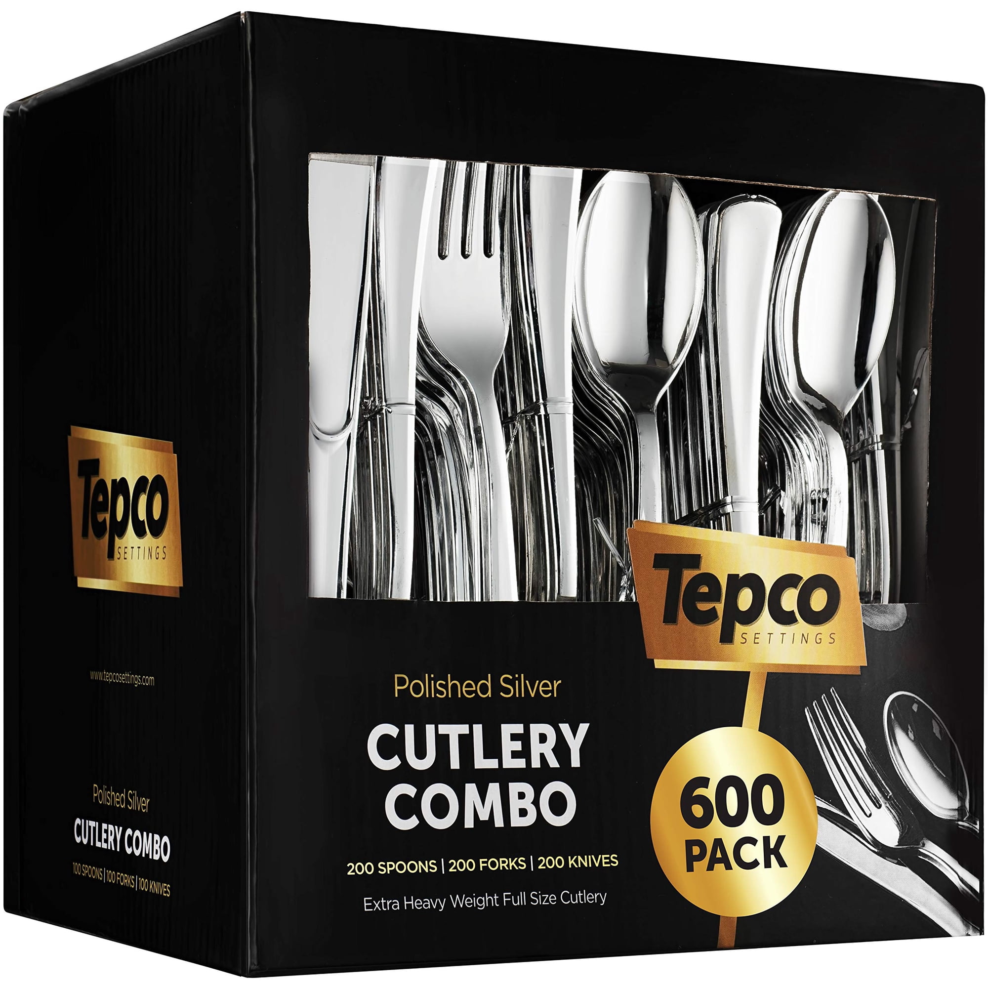 Set De Cubiertos De Plástico Tepco Settings 600 Piezas - Plata